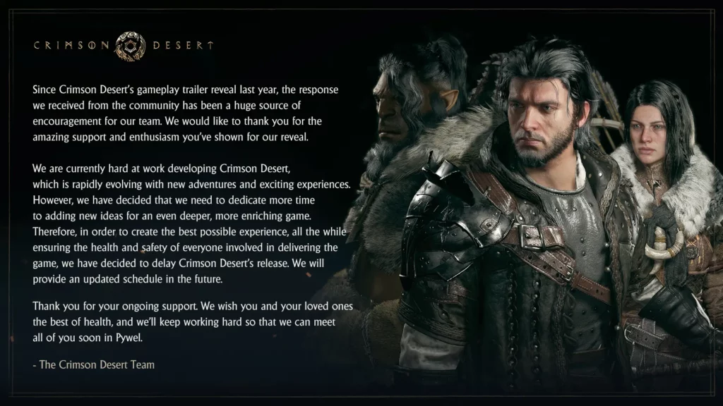 Lettre officielle du studio Pearl Abyss aux joueurs attendant Crimson Desert