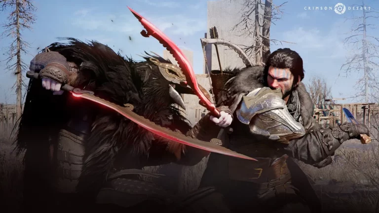 Deux personnages de Crimson Desert se battent.