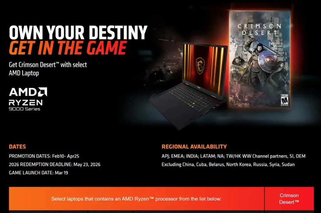 AMD offre Crimson Desert avec certains Ryzen et Radeon by AMD